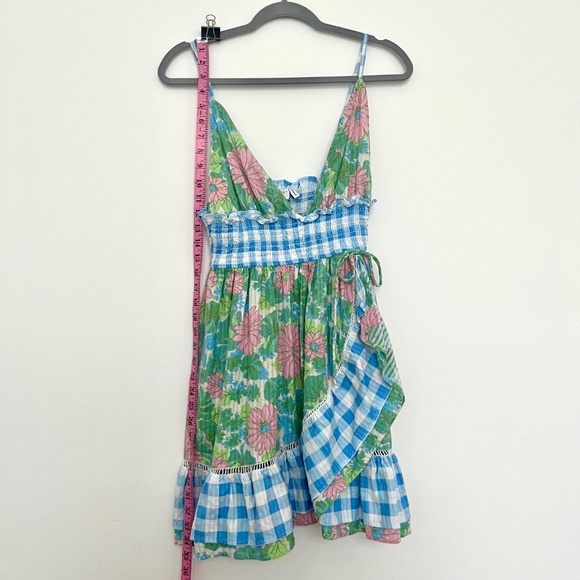 ASOS Design 100% cotton floral and checkered faux wrap mini dress size 8 - Picture 3 of 7
